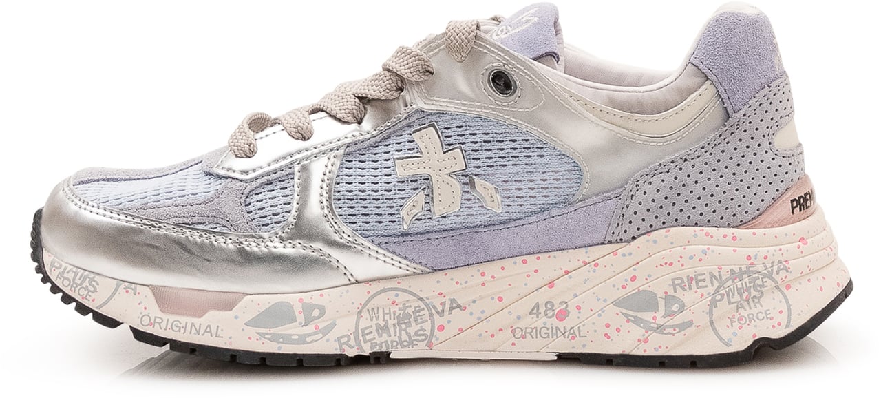 Premiata Sneakers Stringate con Inserti in Rete Lichtgrijs