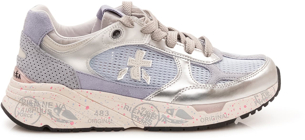 Premiata Sneakers Stringate con Inserti in Rete Lichtgrijs