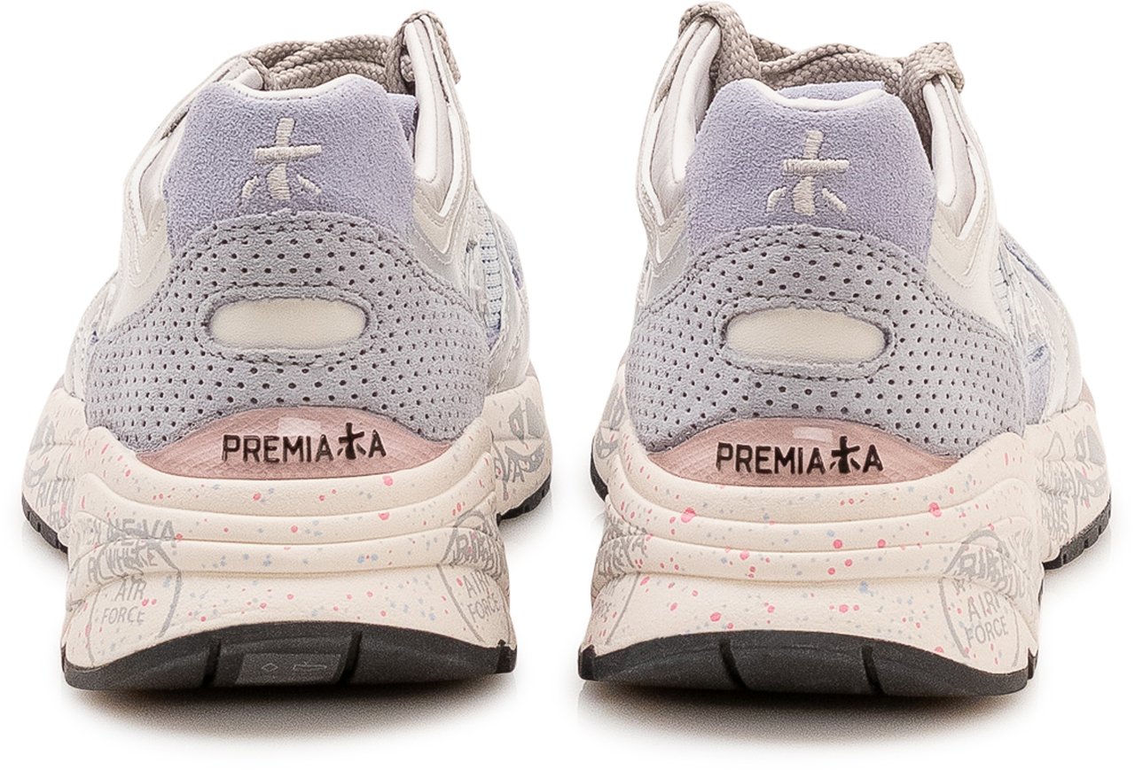 Premiata Sneakers Stringate con Inserti in Rete Lichtgrijs