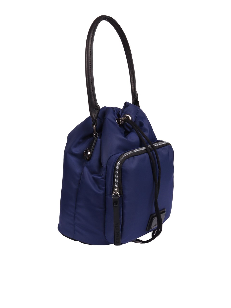 Premiata Nylon and Calf Leather Drawstring Bag Zwart