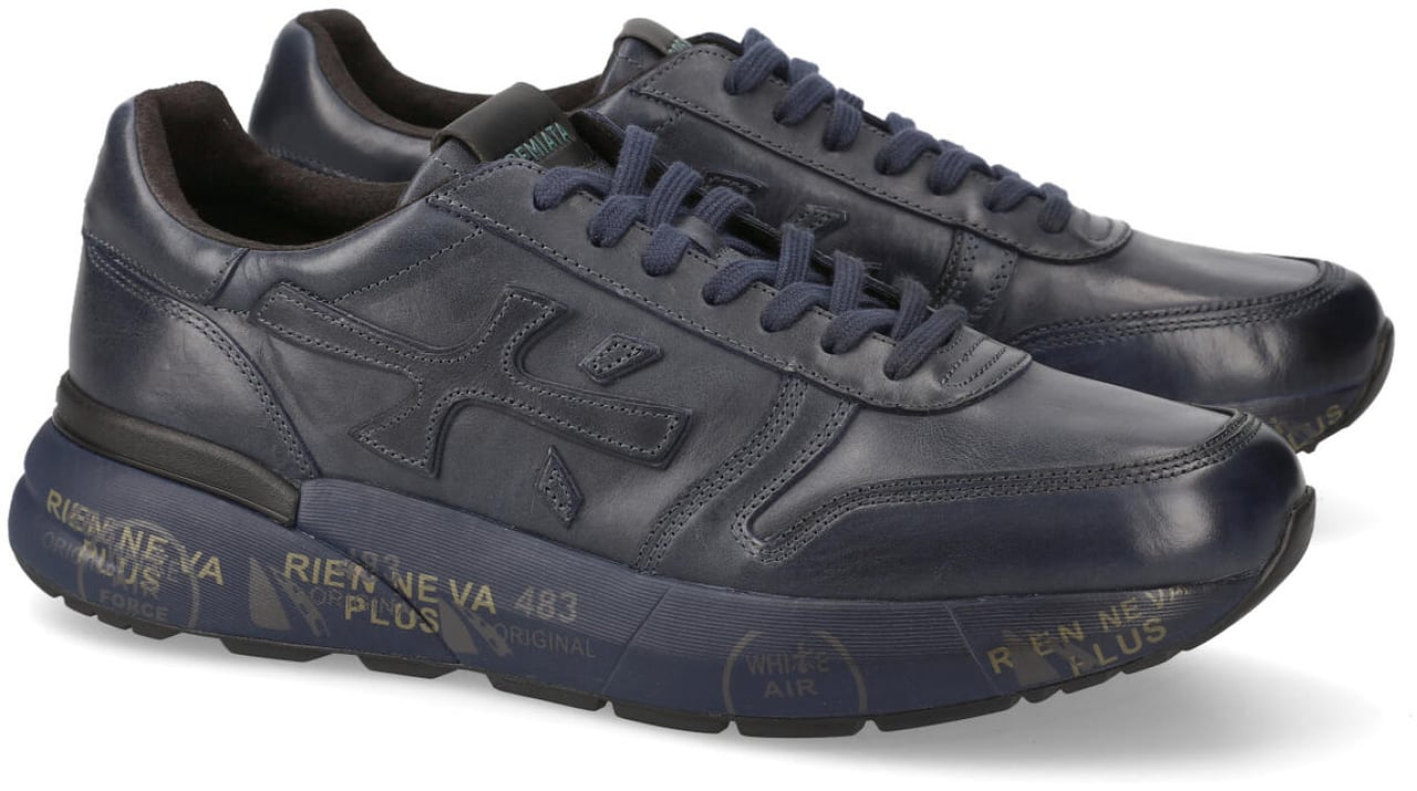 Premiata Sneakers Mick in pelle blu delavata Blauw