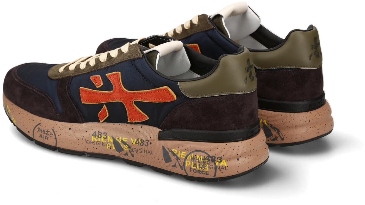 Premiata Sneakers Mick in pelle scamosciata marrone e tessuto tecnico blu Blauw