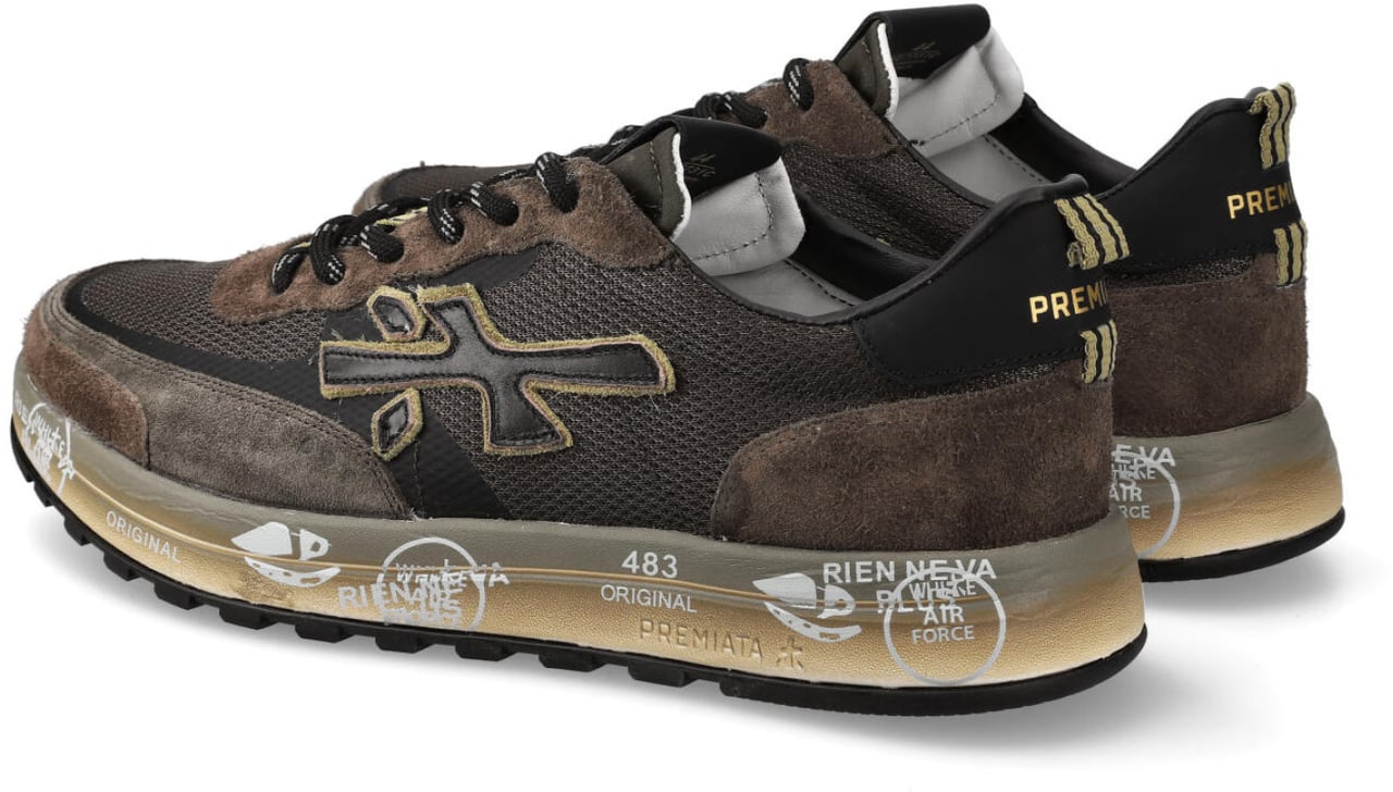 Premiata Sneakers Nous realizzata in pelle scamosciata e tessuto tecnico militare Groen