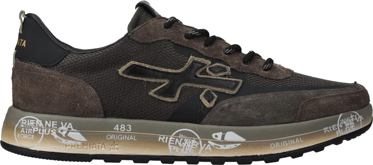 Premiata Sneakers Nous realizzata in pelle scamosciata e tessuto tecnico militare Groen