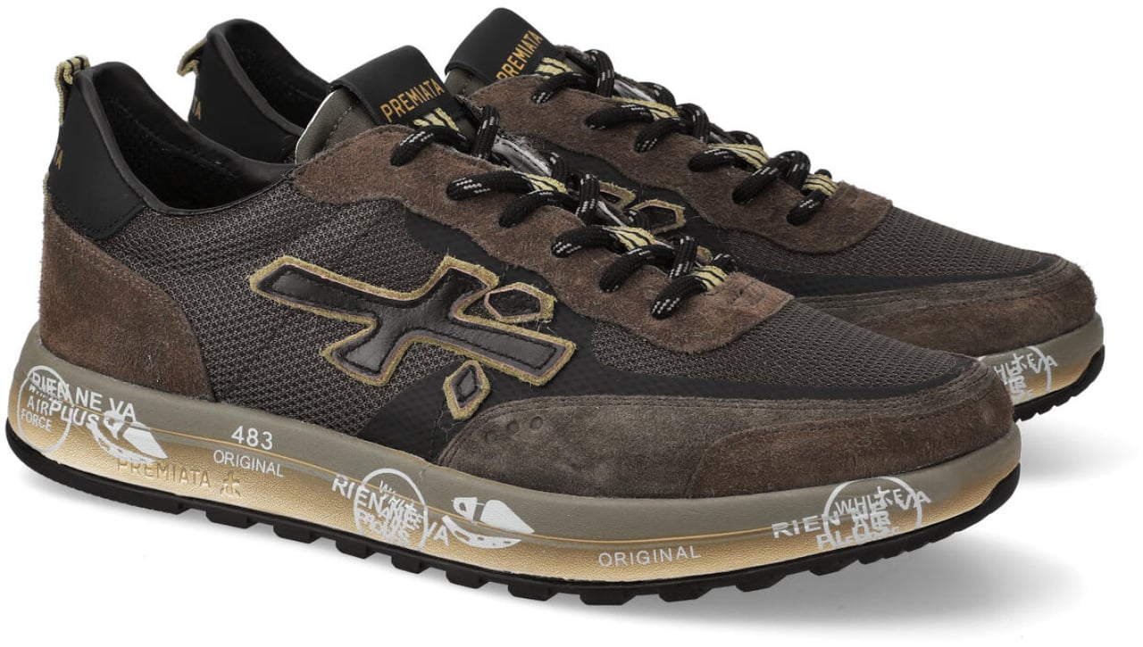 Premiata Sneakers Nous realizzata in pelle scamosciata e tessuto tecnico militare Groen