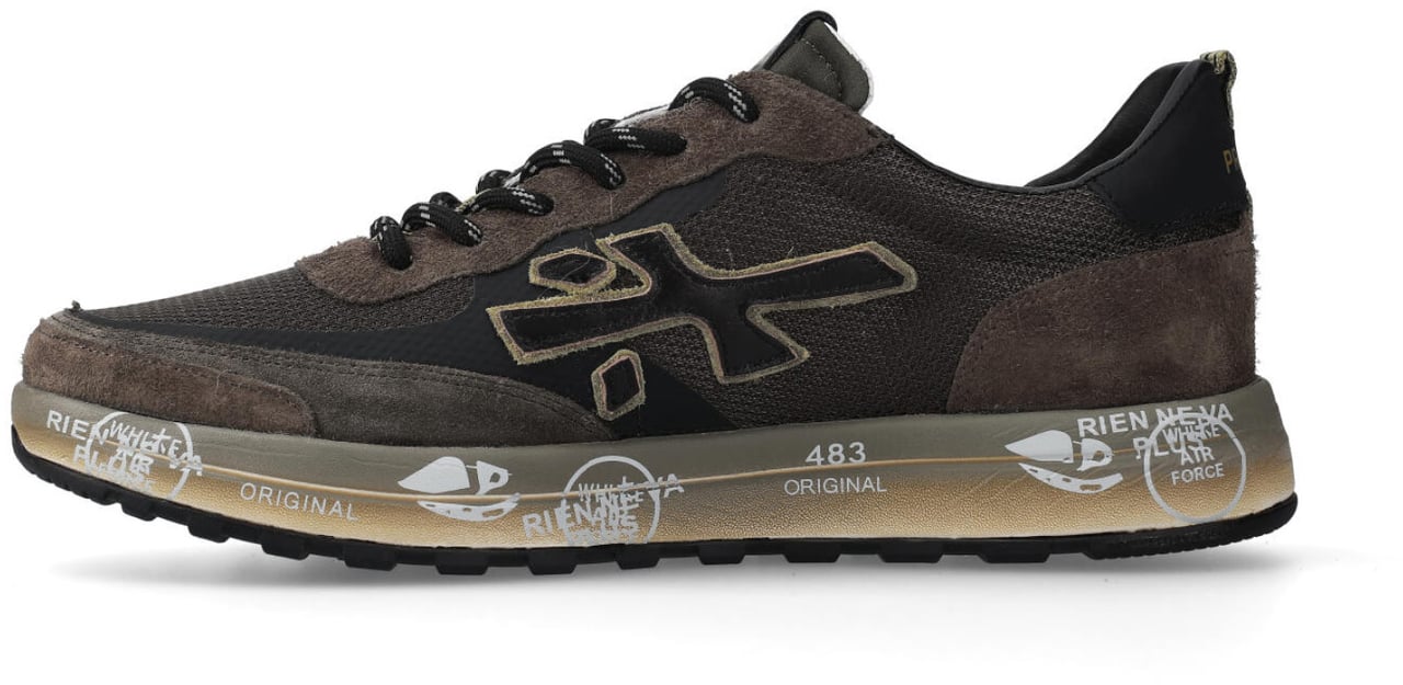 Premiata Sneakers Nous realizzata in pelle scamosciata e tessuto tecnico militare Groen