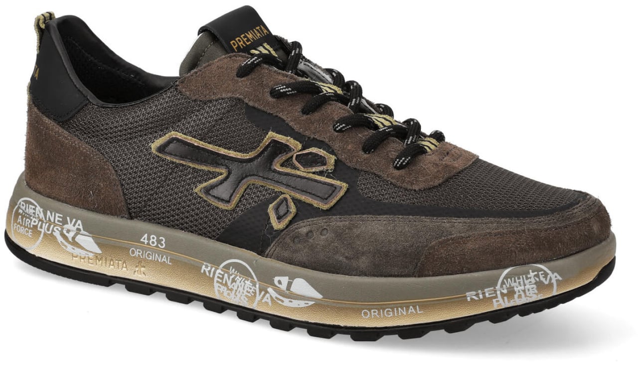 Premiata Sneakers Nous realizzata in pelle scamosciata e tessuto tecnico militare Groen