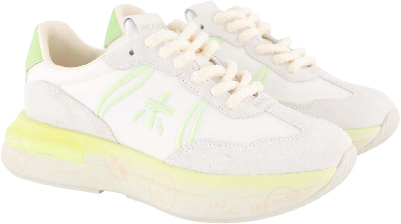 Premiata Dames Cassie Sneaker Wit/Lime Wit