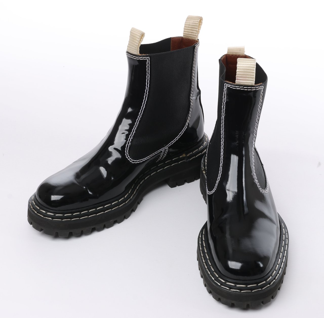 Proenza Schouler Proenza Schouler Topstitched Leather Chelsea Boots in Black, Size 38.5 EU Zwart