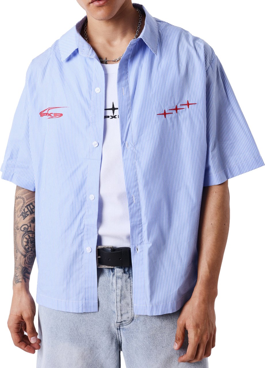 Project X Paris Pin-Stripe Cropped Loose Shirt Blauw Blauw