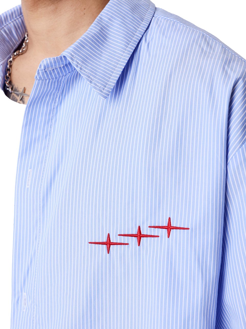 Project X Paris Pin-Stripe Cropped Loose Shirt Blauw Blauw