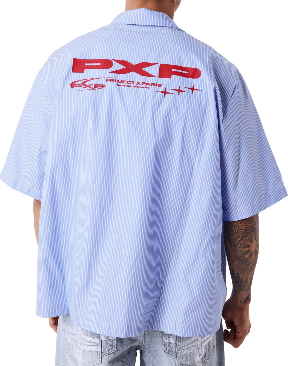 Project X Paris Pin-Stripe Cropped Loose Shirt Blauw Blauw