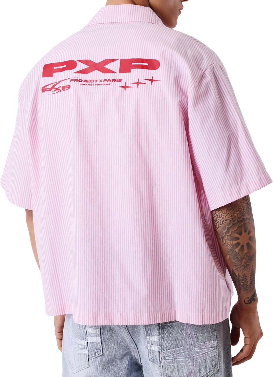Project X Paris Pin-Stripe Cropped Loose Shirt Roze Roze