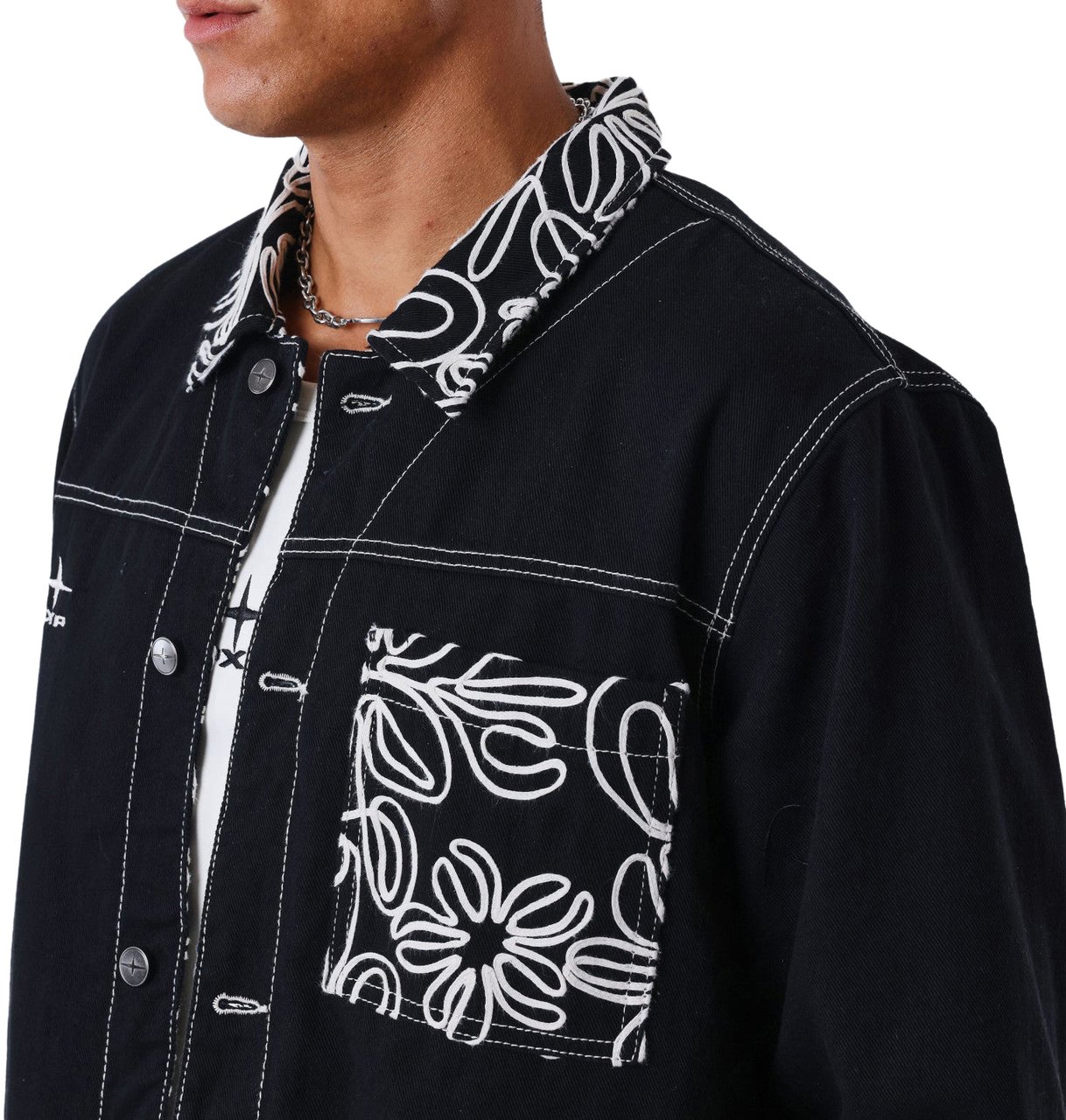 Project x Paris Project X Paris Floral Denim Jacket Zwart Zwart