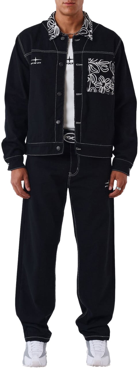 Project x Paris Project X Paris Floral Denim Jacket Zwart Zwart