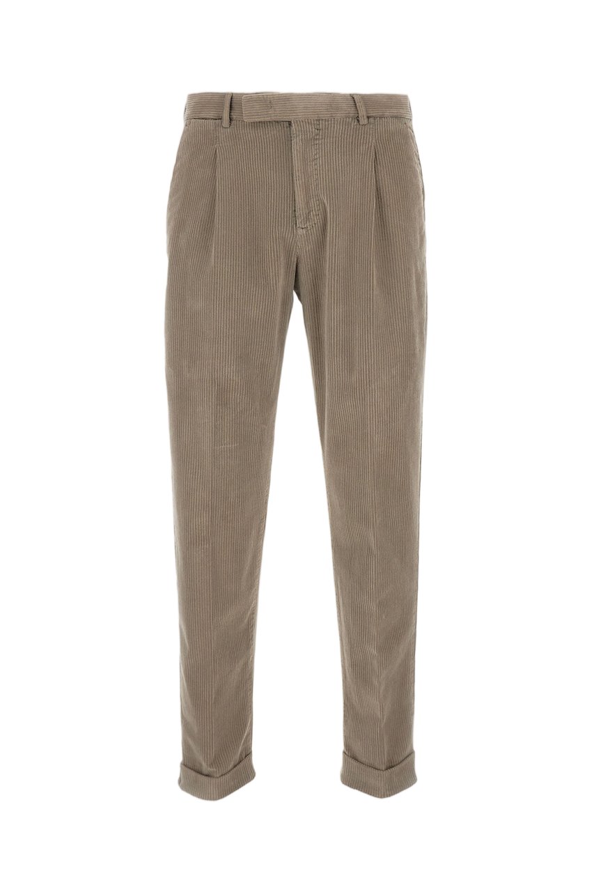 PT01/PT05 Wide Ribbed Velvet Trousers With Tailored Pleats And Flap Pockets Neutraal