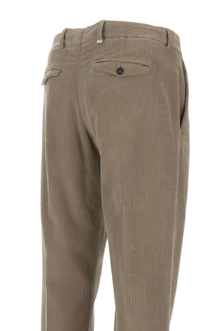 PT01/PT05 Wide Ribbed Velvet Trousers With Tailored Pleats And Flap Pockets Neutraal