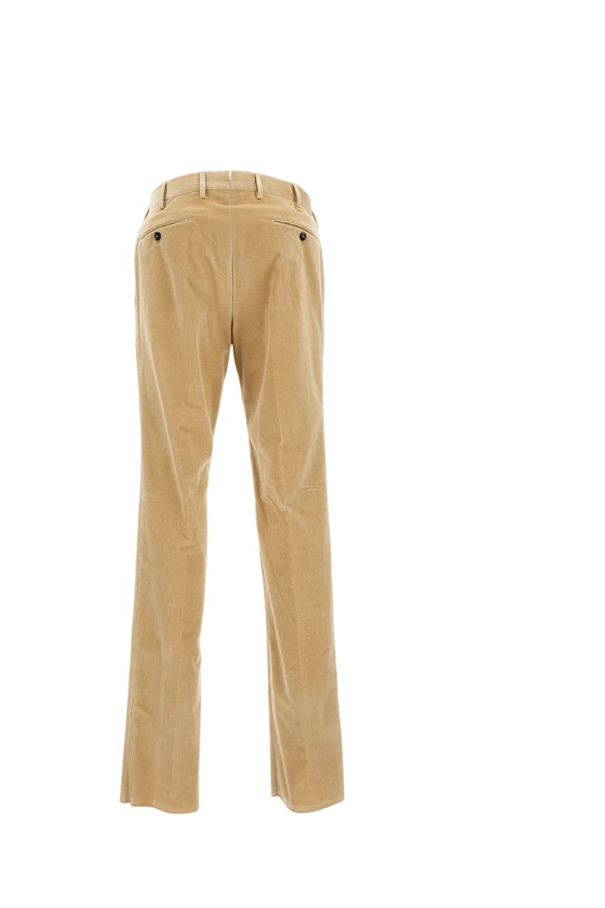 PT01/PT05 Beige Slim Fit Corduroy Trousers With Front Zip Closure Neutraal
