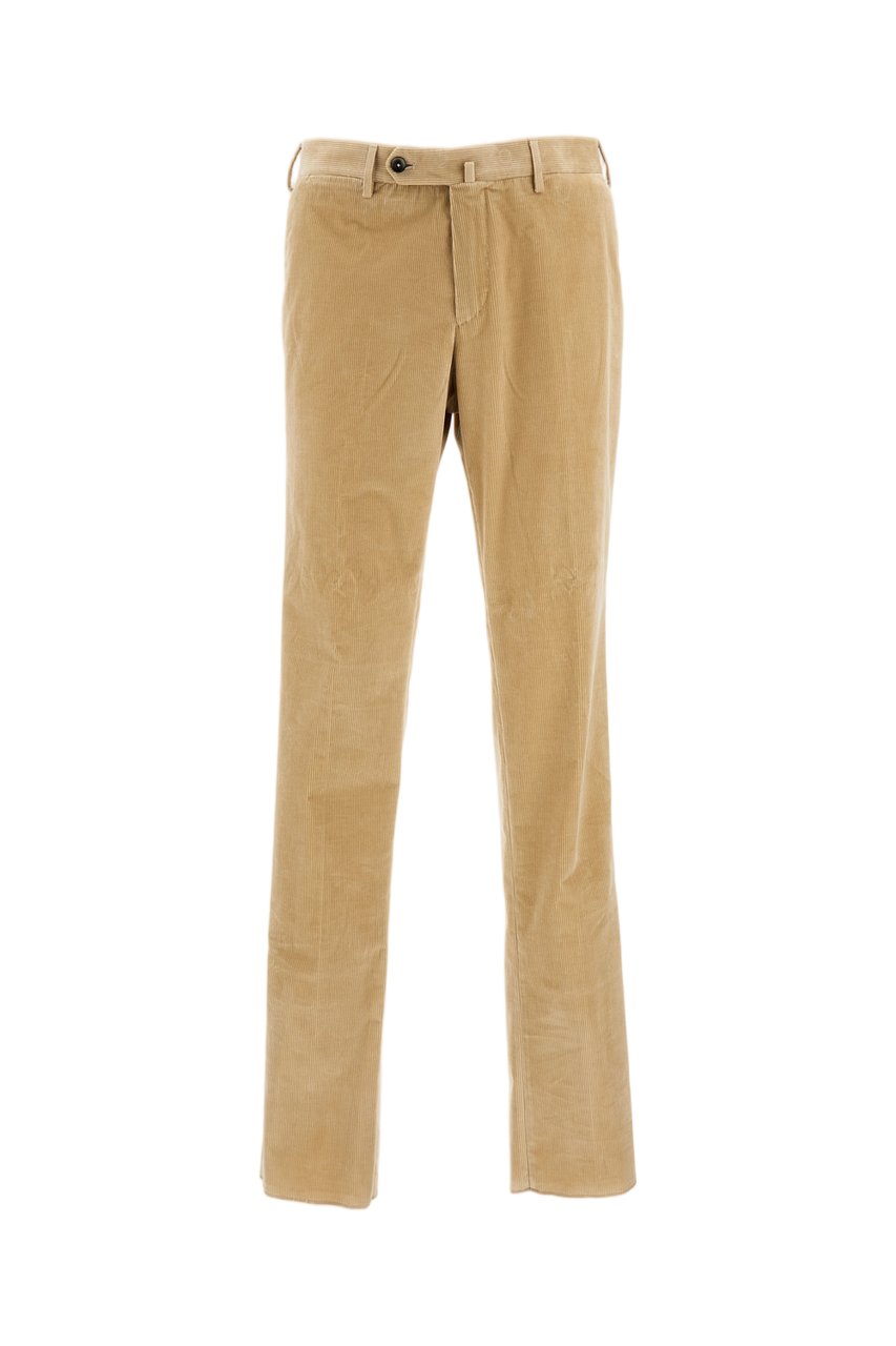 PT01/PT05 Beige Slim Fit Corduroy Trousers With Front Zip Closure Neutraal