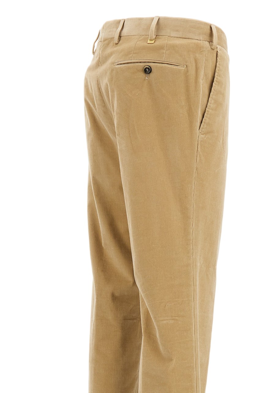 PT01/PT05 Beige Slim Fit Corduroy Trousers With Front Zip Closure Neutraal