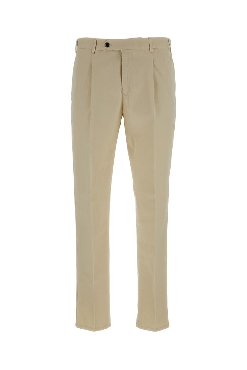 PT01/PT05 Slim-fit Lightweight Gabardine Trousers with Pressed Creases Neutraal