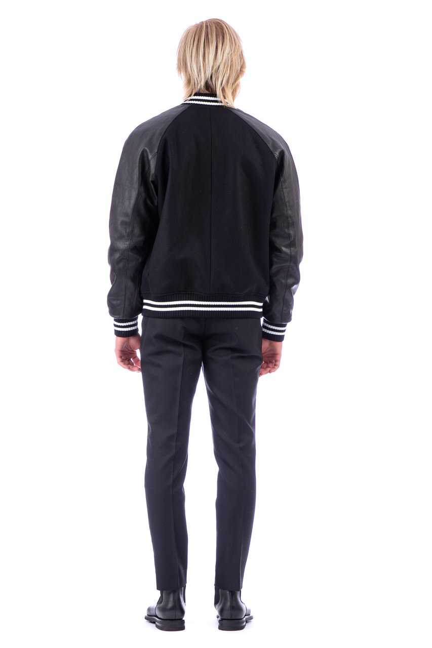 PT Torino Bimaterial Leather-Wool Jacket with Baseball Collar Zwart