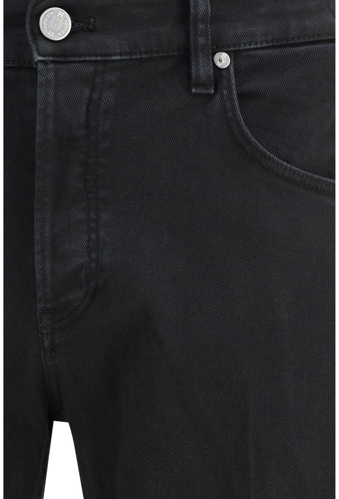 PT Torino Black Cotton Tapered Jeans Zwart