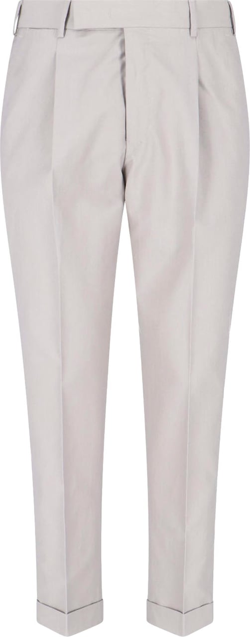 PT Torino Grey Tailored Pleated Virgin Wool Trousers Grijs