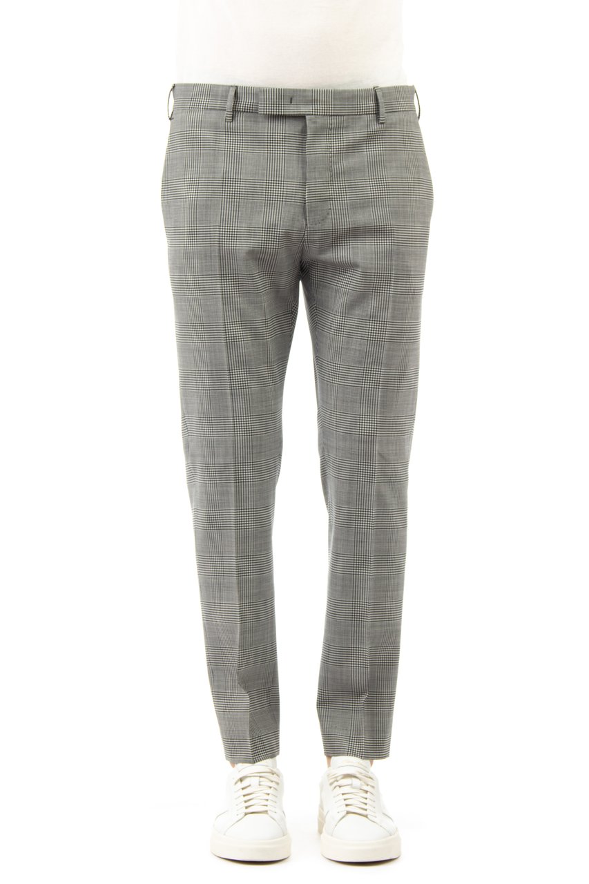 PT Torino Prince of Wales Wool Trousers Fit Ten Grijs