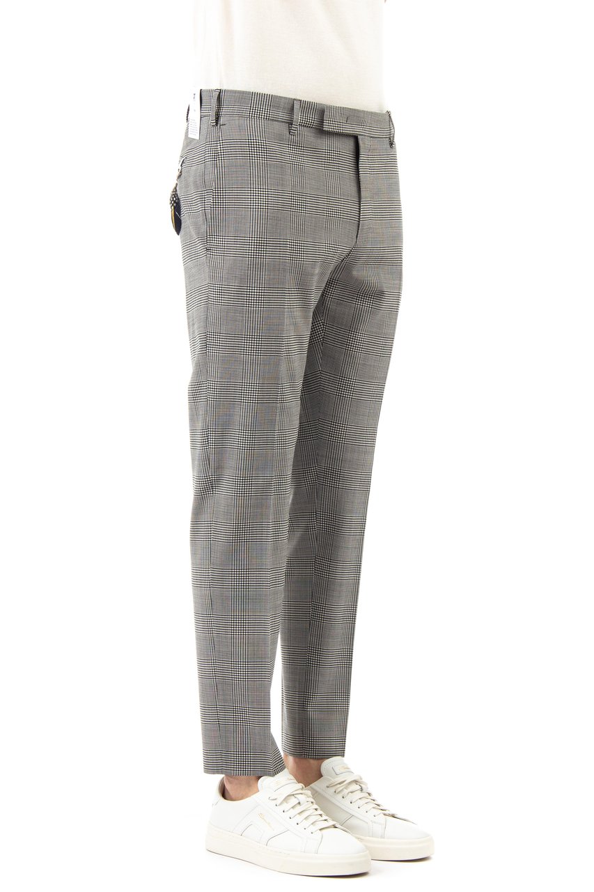 PT Torino Prince of Wales Wool Trousers Fit Ten Grijs