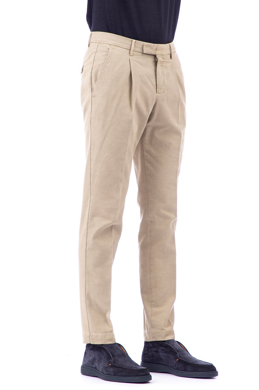 PT Torino Micro-Structure Cotton-Lyocell Master Fit 1 Pence Trousers Neutraal