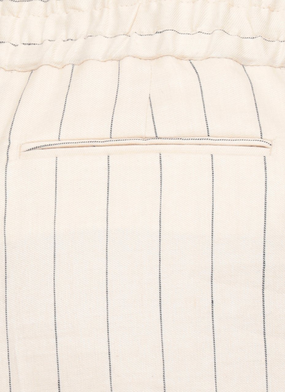 PT Torino Ivory Striped Linen-Cotton Pants Neutraal
