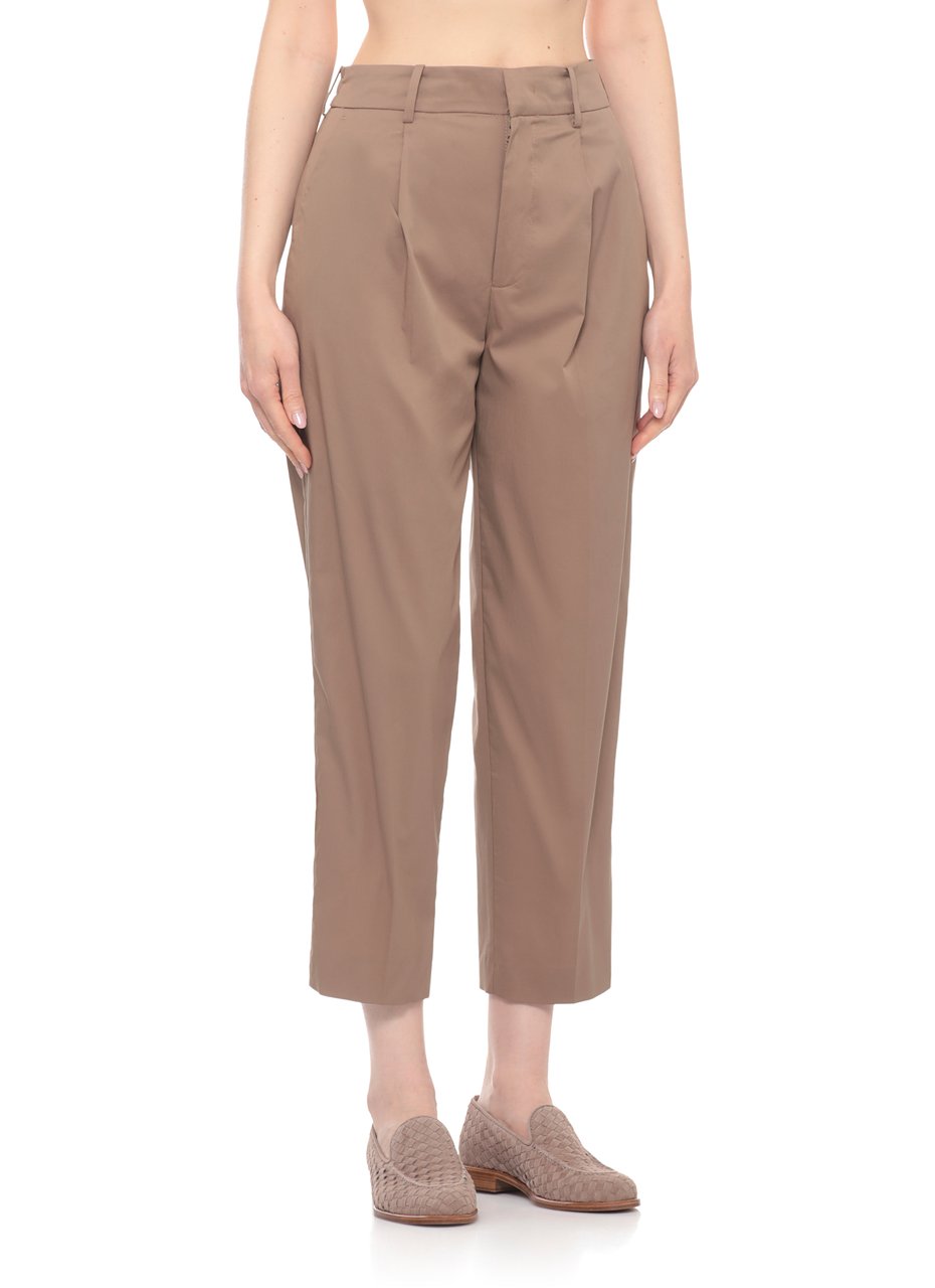 PT Torino Brown Elastic Waist Cotton-Blend Formal Pants Neutraal