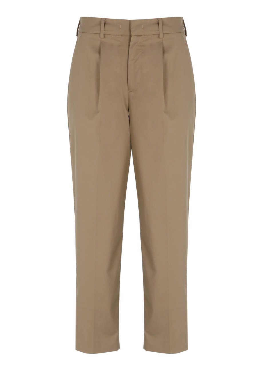 PT Torino Brown Elastic Waist Cotton-Blend Formal Pants Neutraal