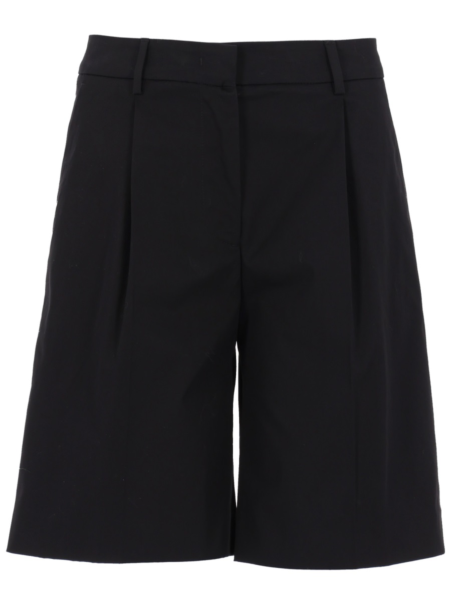 PT Torino Neutrals Simone Mid-Rise Pleated Cotton Shorts Zwart