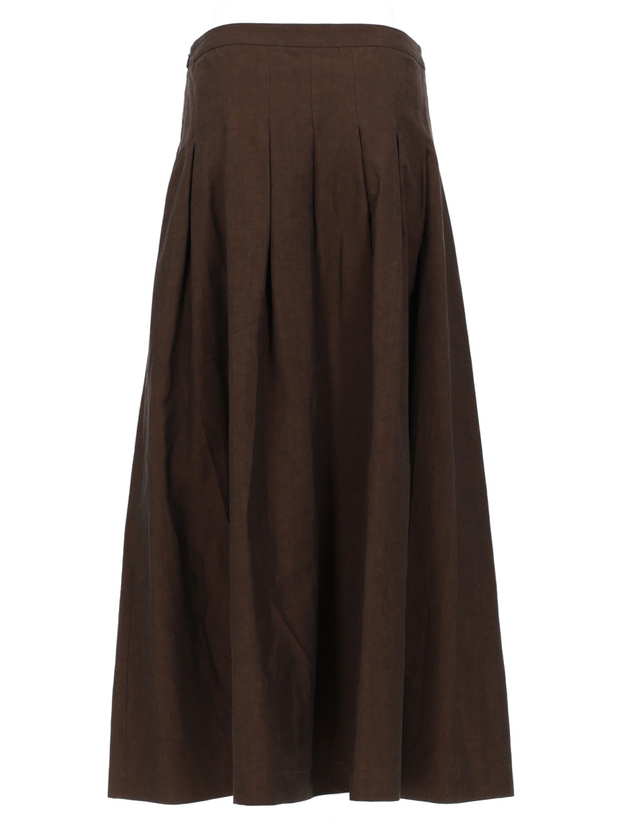 PT Torino Mirna Cotton Linen Pleated Midi Skirt Zwart