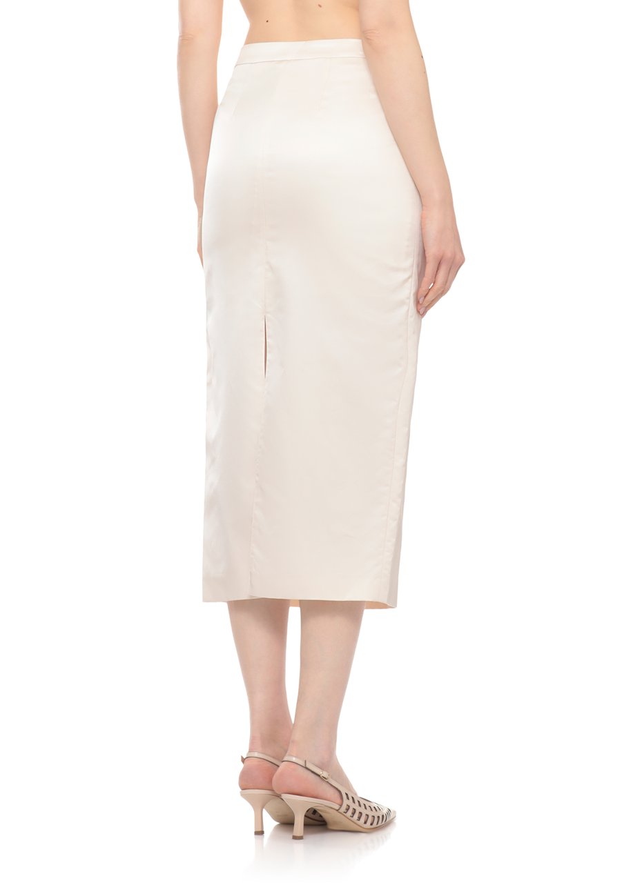 PT Torino Ivory Cotton And Viscose Midi Skirt With Side Zip And Rear Vent Neutraal