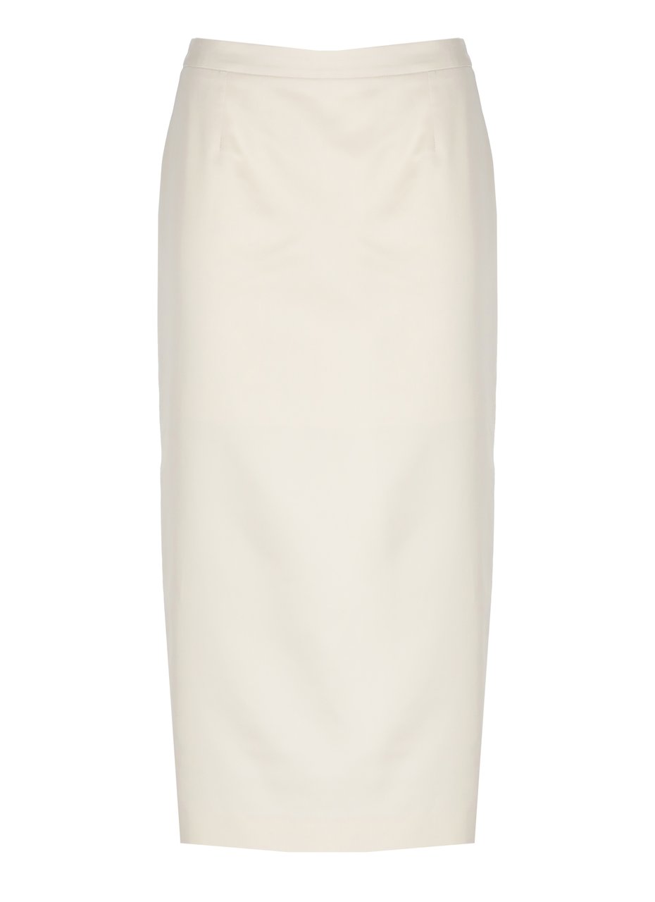 PT Torino Ivory Cotton And Viscose Midi Skirt With Side Zip And Rear Vent Neutraal