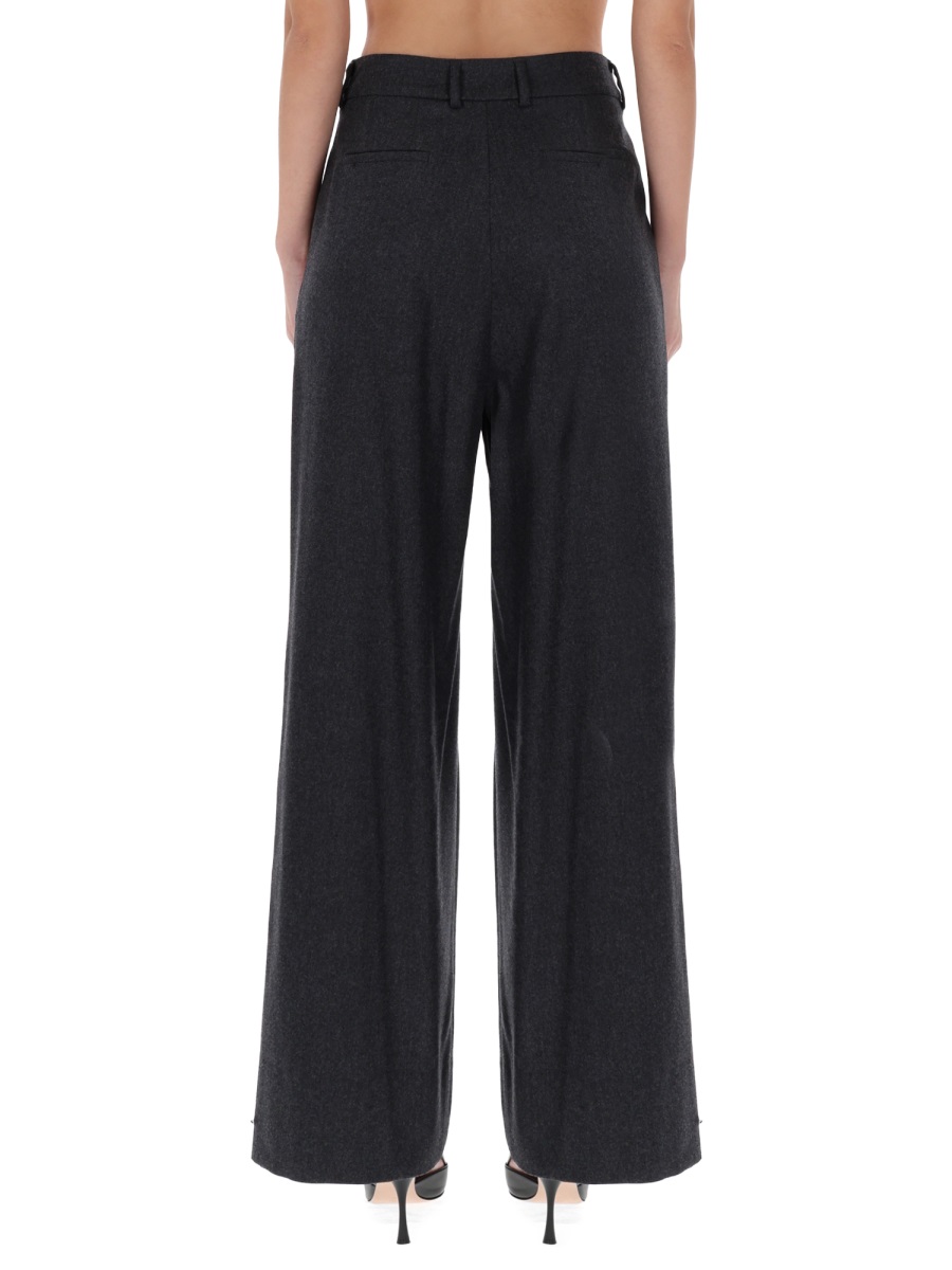 PT Torino Grey Virgin Wool-Blend Wide-Leg Pants Zwart