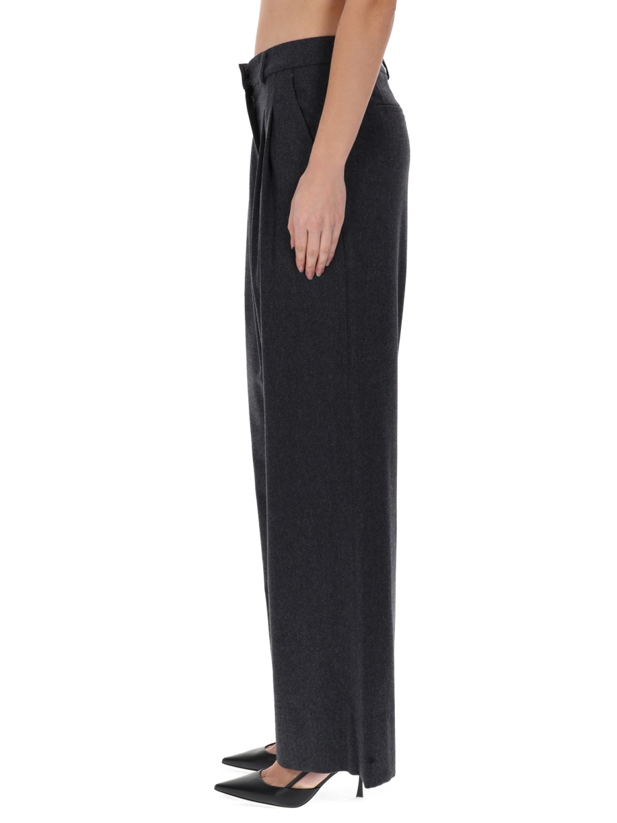 PT Torino Grey Virgin Wool-Blend Wide-Leg Pants Zwart