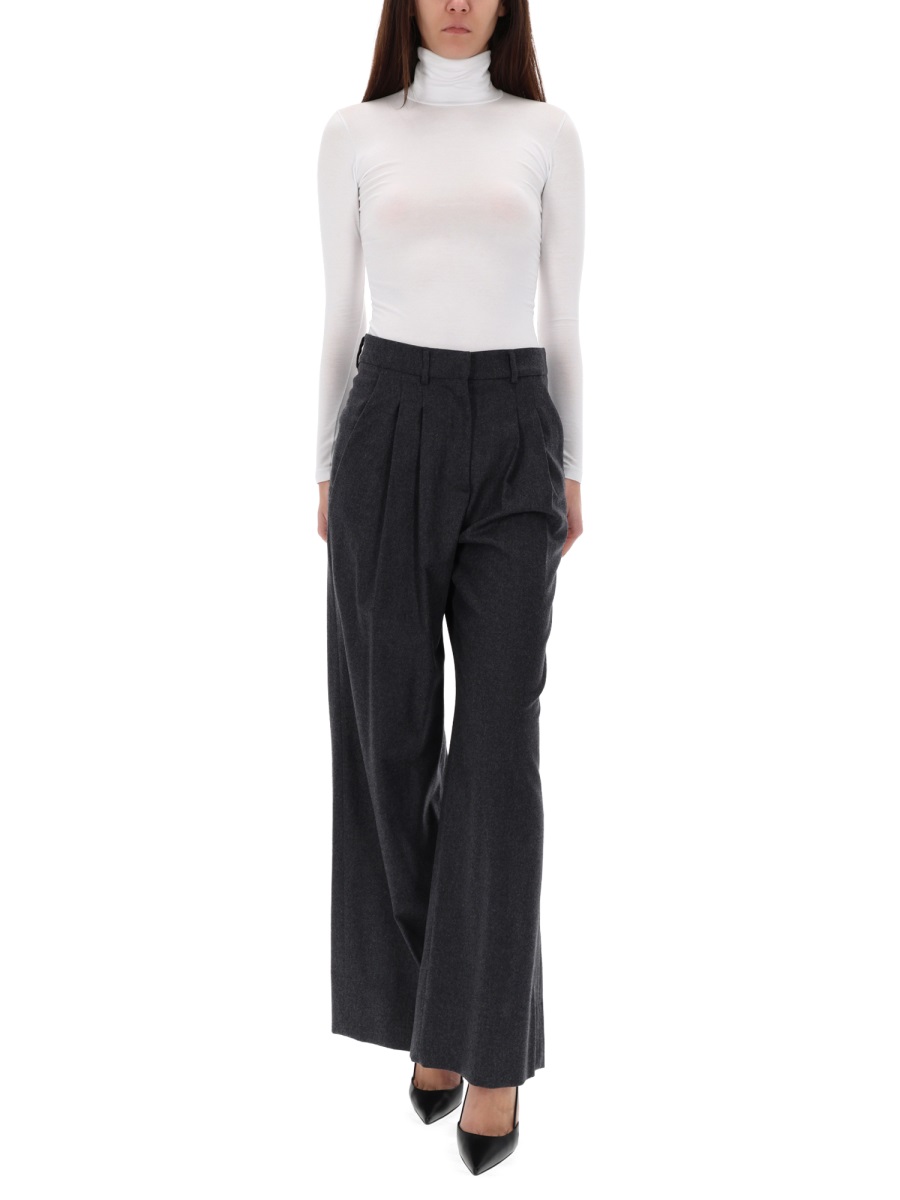 PT Torino Grey Virgin Wool-Blend Wide-Leg Pants Zwart