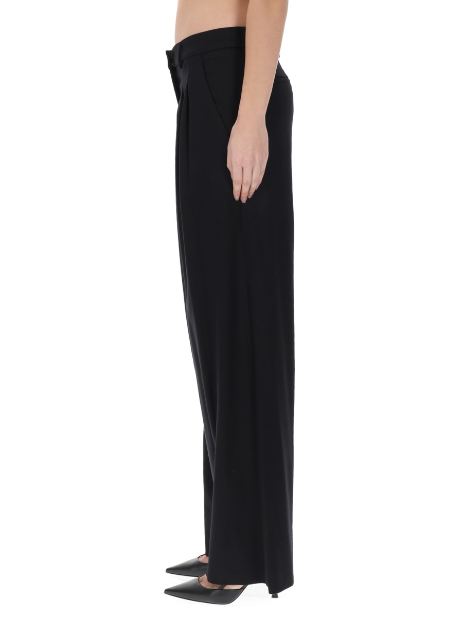 PT Torino Grey Virgin Wool-Blend Wide-Leg Pants Zwart