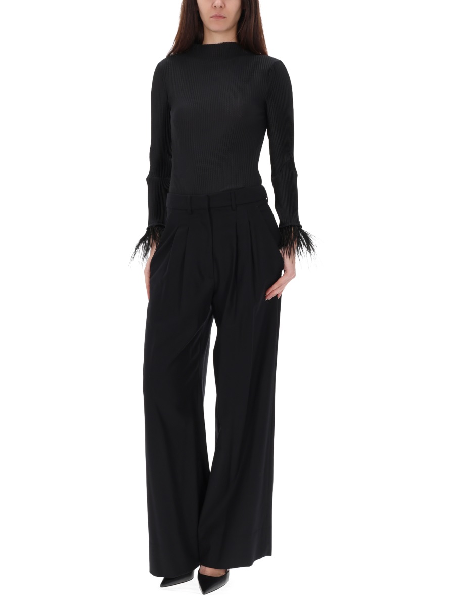PT Torino Grey Virgin Wool-Blend Wide-Leg Pants Zwart