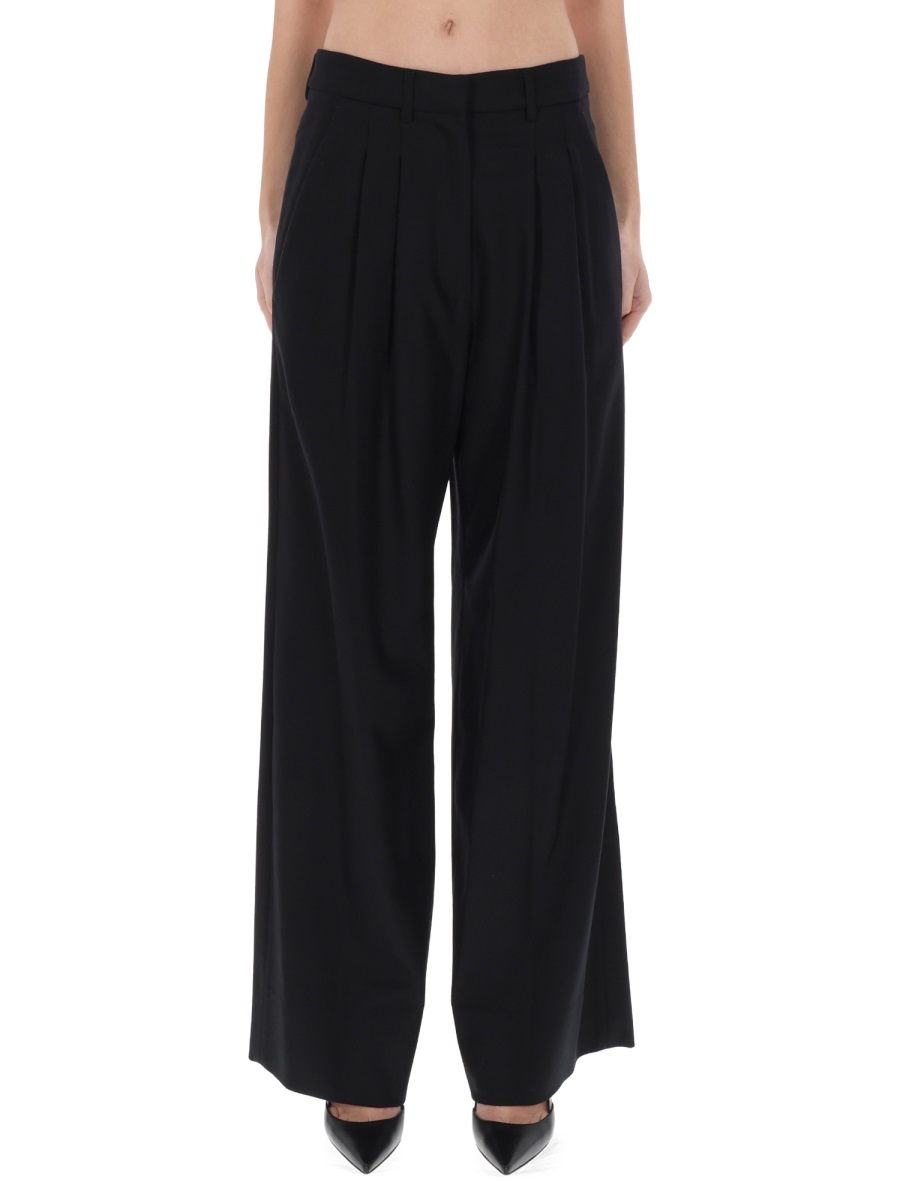 PT Torino Grey Virgin Wool-Blend Wide-Leg Pants Zwart