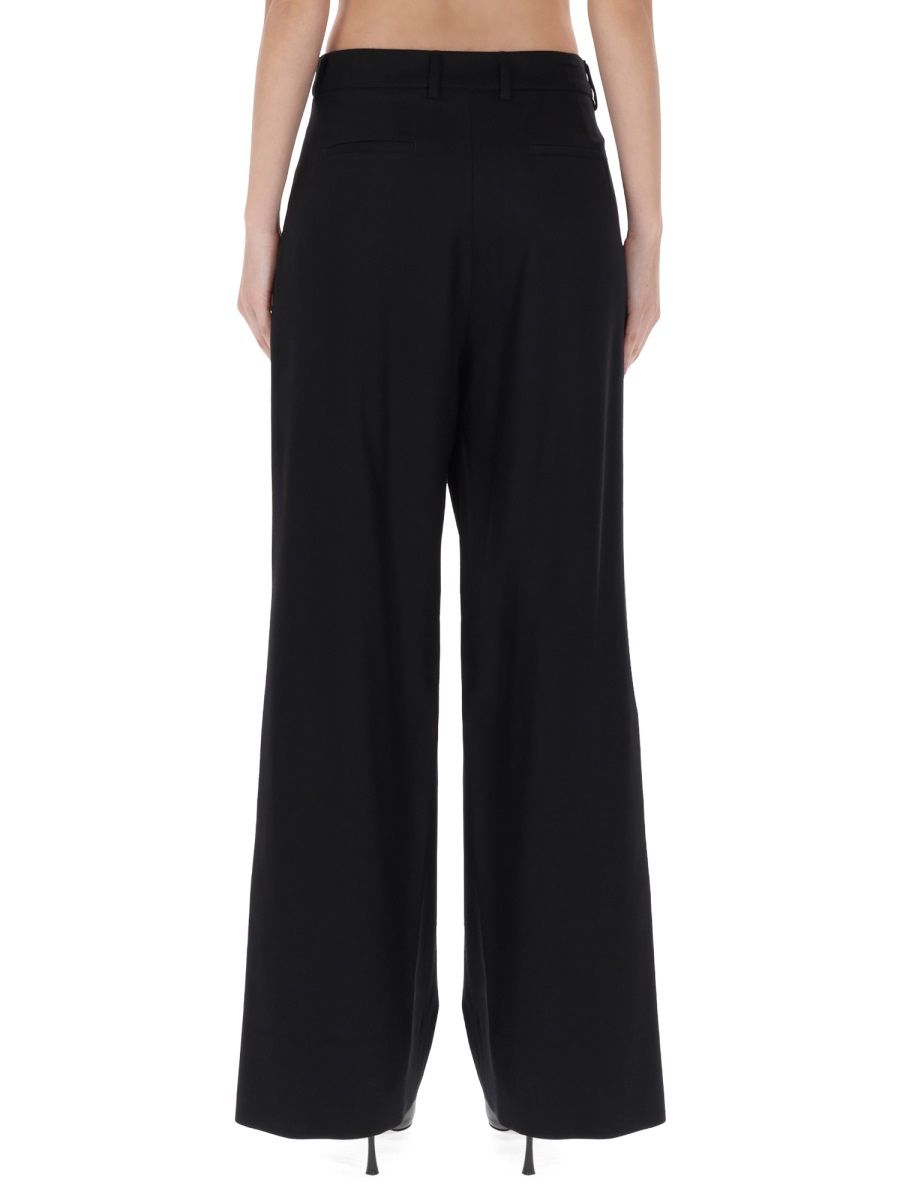 PT Torino Grey Virgin Wool-Blend Wide-Leg Pants Zwart