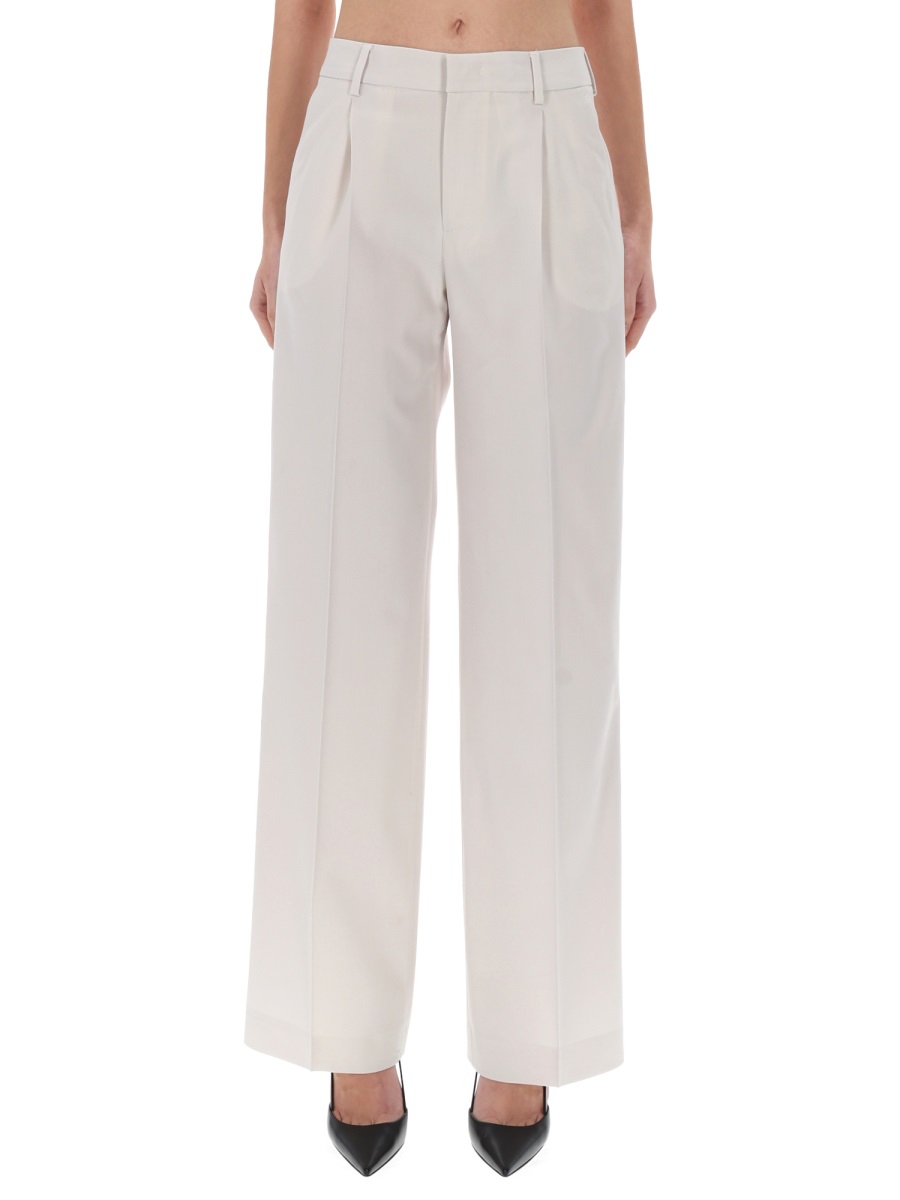 PT Torino Grey Virgin Wool-Blend Wide-Leg Pants Wit