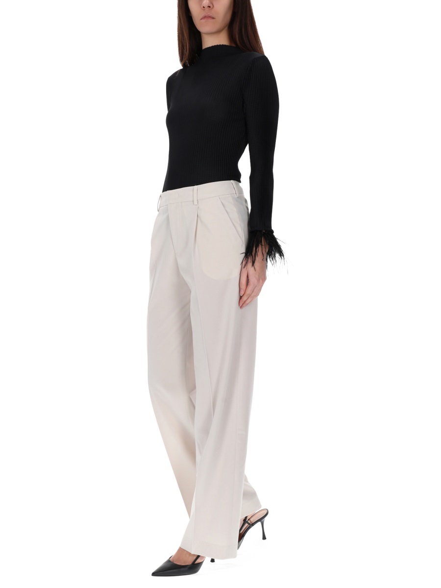 PT Torino Grey Virgin Wool-Blend Wide-Leg Pants Wit