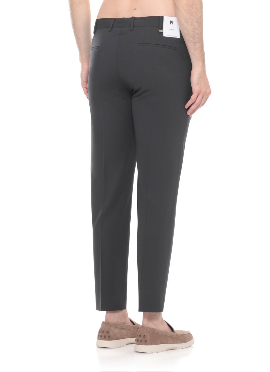 PT Torino Dark Grey Wool Straight-Leg Pants Zwart