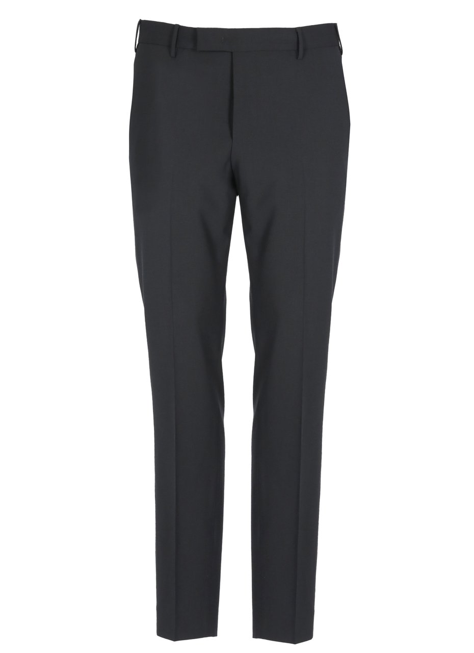 PT Torino Dark Grey Wool Straight-Leg Pants Zwart