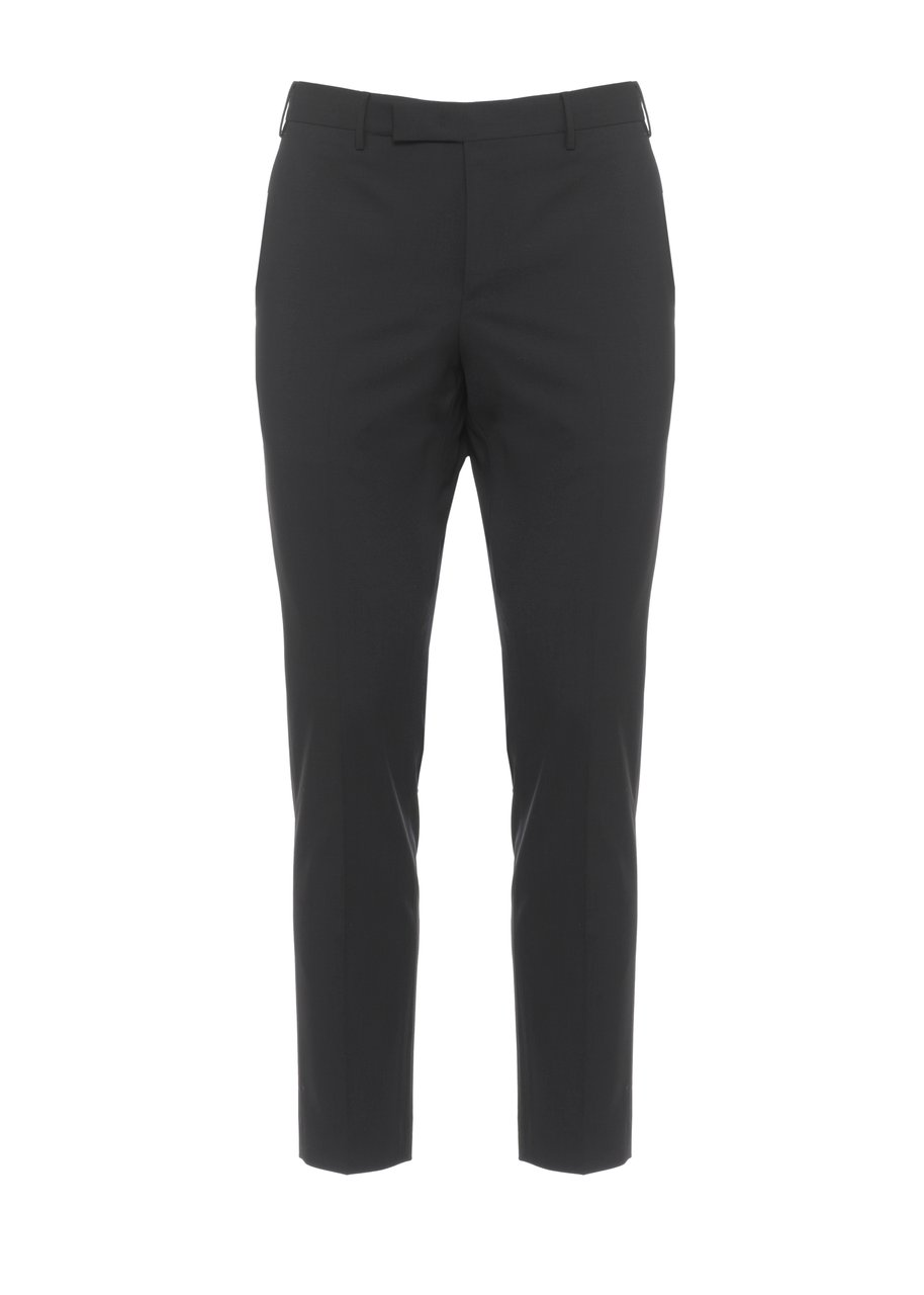 PT Torino Black Wool Straight-Leg Pants Zwart
